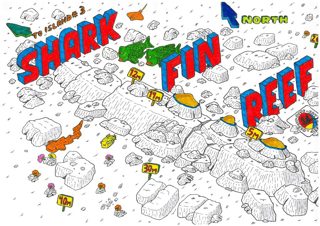 Схема дайв сайта Shark fin reef Схема дайв сайта Shark fin reef